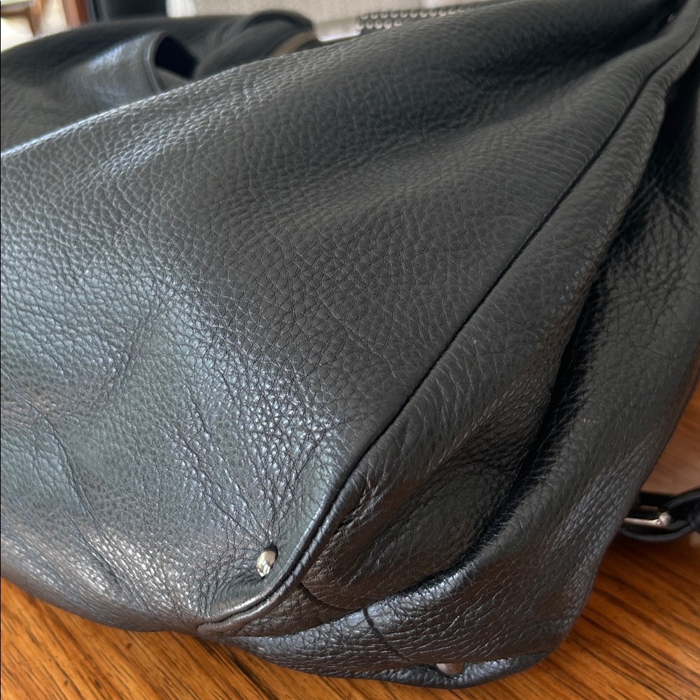 KENNETH COLE Black Leather Slouchy Hobo Bag with Studded Handle - Picture 6 of 13